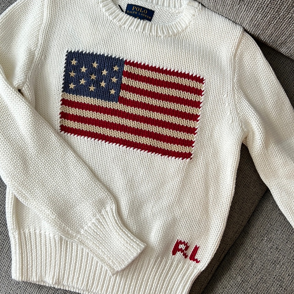 Polo Ralph Lauren knit sweater NWT white American flag